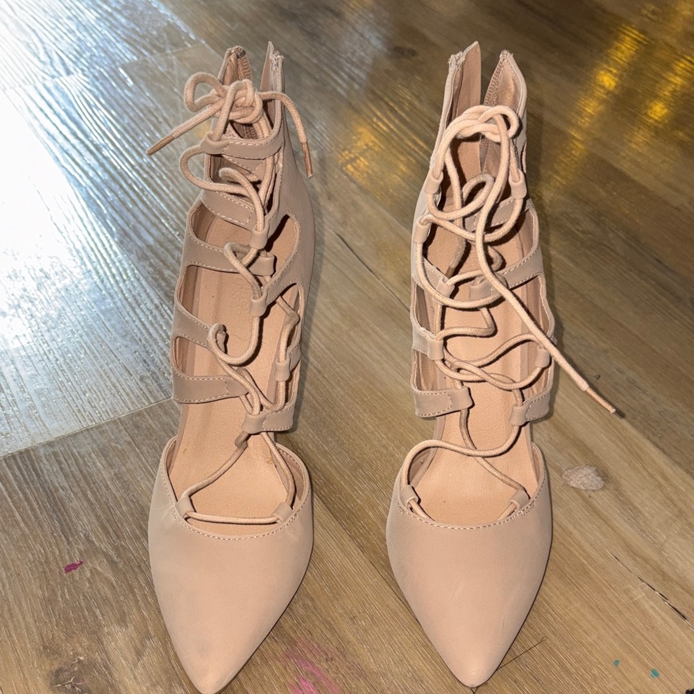 Charlotte Russe Lace-Up Beige Heels